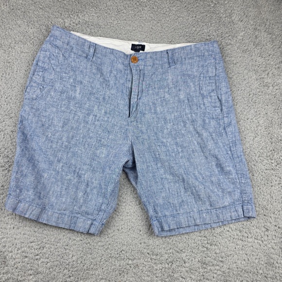 J. Crew Men's Linen Cotton Blend Shorts Blue Flat Front Size 35 Casual - Picture 1 of 9